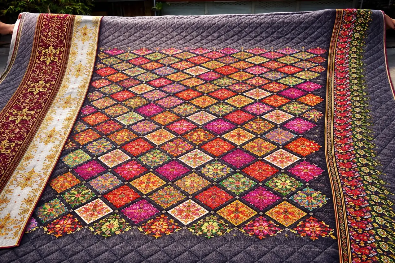 งานปักผ้าลายดอกไม้ ปักผ้าหลารับ งานปักผ้าลายต่อเนื้อง งานปักผ้าทั้งหม้วน