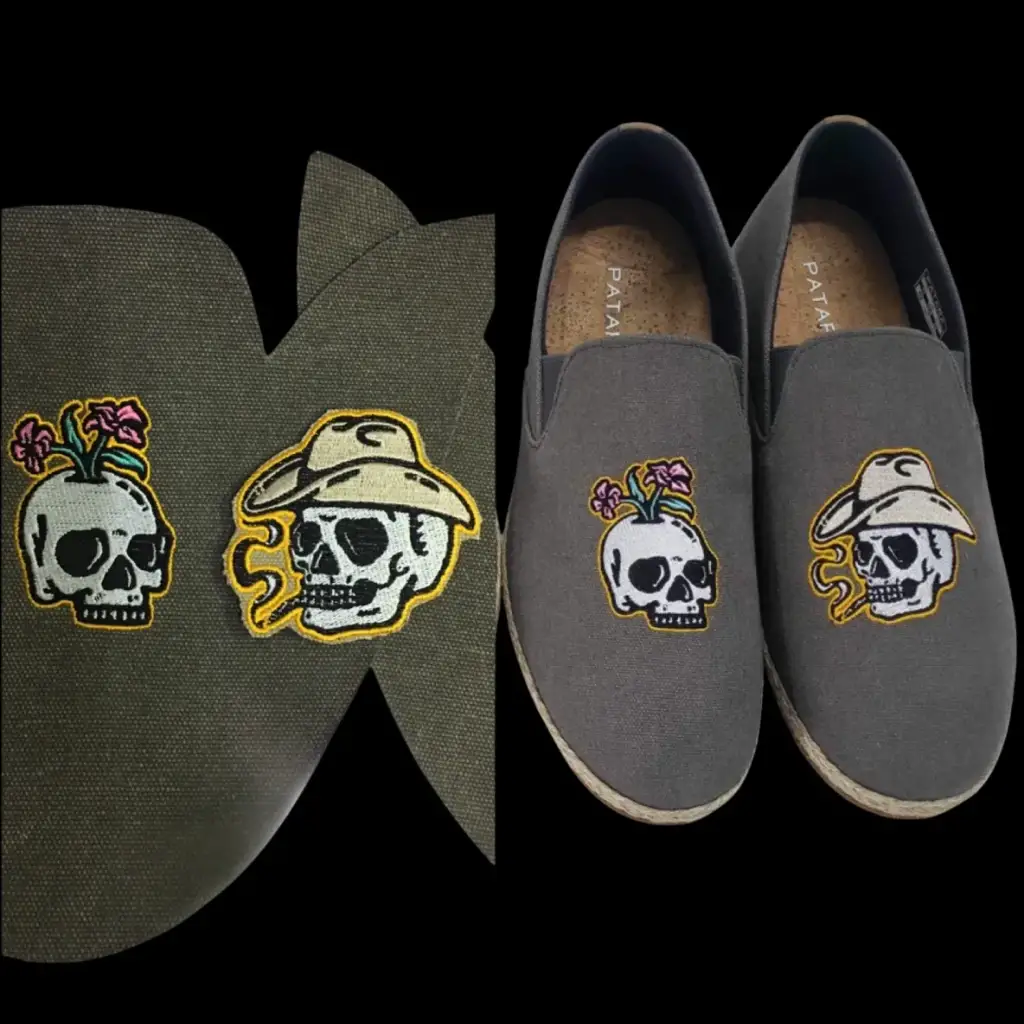 งานปักหนังรองเท้า ปักผ้าดิบ ปักหนัง ปักหนังแท้ ปักหนังเที่ยม ปักหลังกลับ ปักหนังพียู